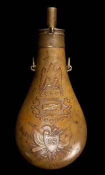Civil War Era US Military Brass Powder Flask - Matthew Bullock Auctioneers